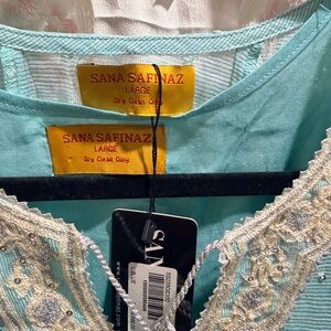 Sana Safinaz Light Blue Embroidered kurti with white n silver embroidery